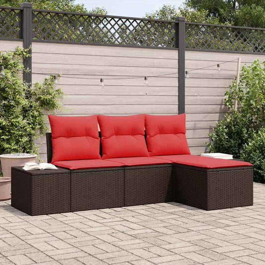 Set di divani con cuscino 4 pcs Marrone Rattan in Polipropilene