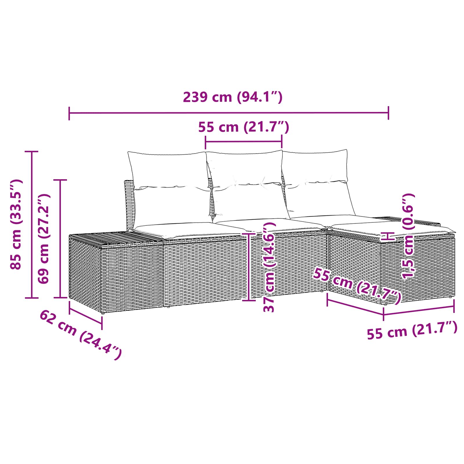 Set di divani con cuscino 4 pcs Marrone Rattan in Polipropilene | homemem39