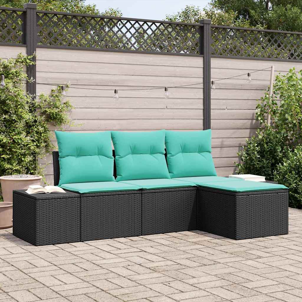 Set di divani 4 pz Nero [Sintetico]: Rattan in Polipropilene