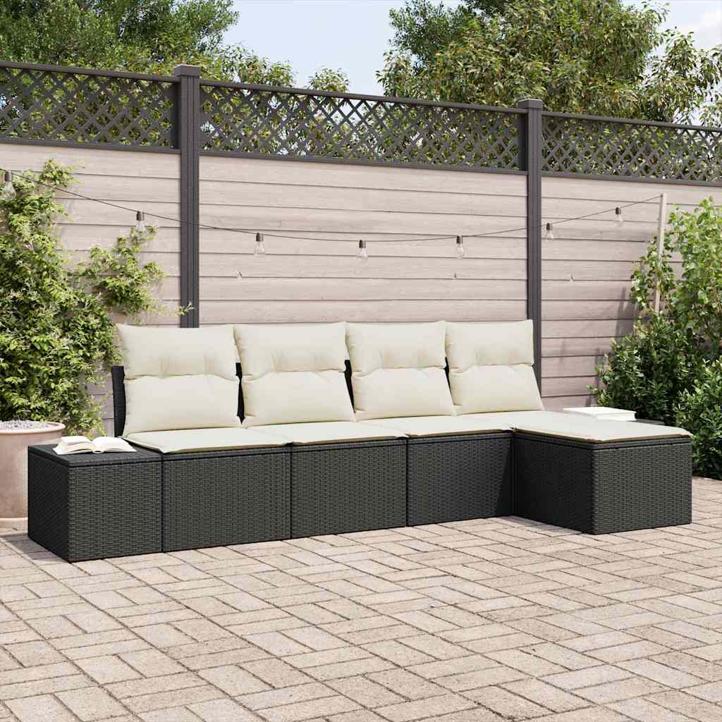 Set Divano da Giardino con cuscino 5 pcs Nero polyrattan | homemem39