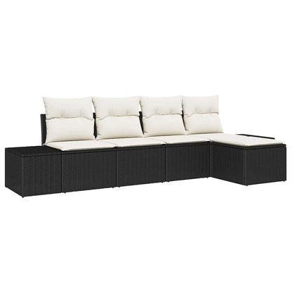 Set Divano da Giardino con cuscino 5 pcs Nero polyrattan | homemem39