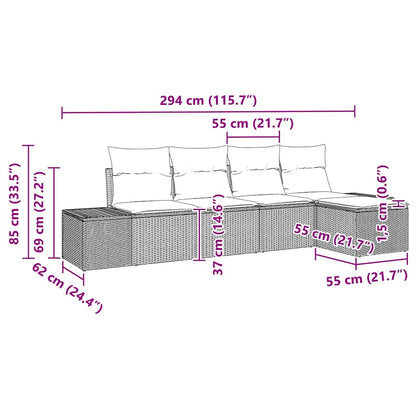 Set Divano da Giardino con cuscino 5 pcs Nero polyrattan | homemem39