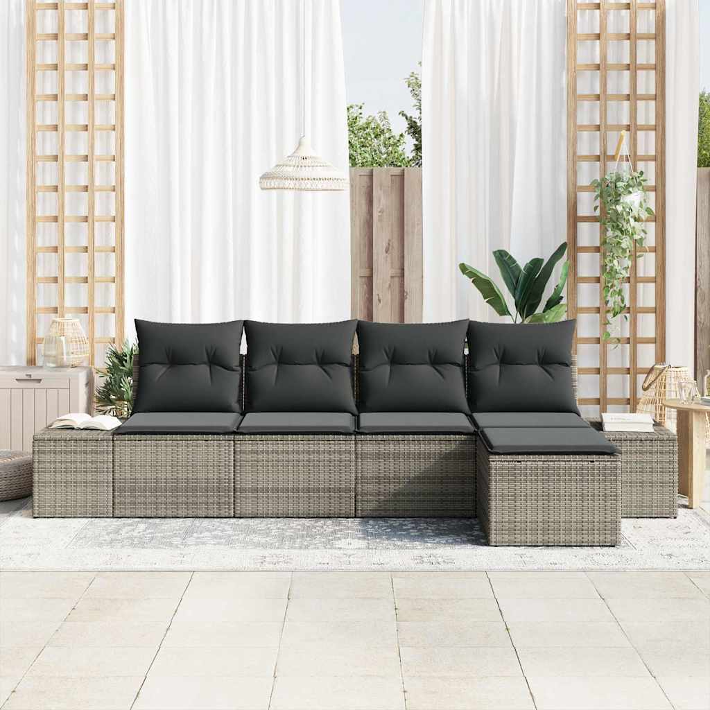 Set Divano da Giardino con cuscino 5 pcs Grigio polyrattan | homemem39