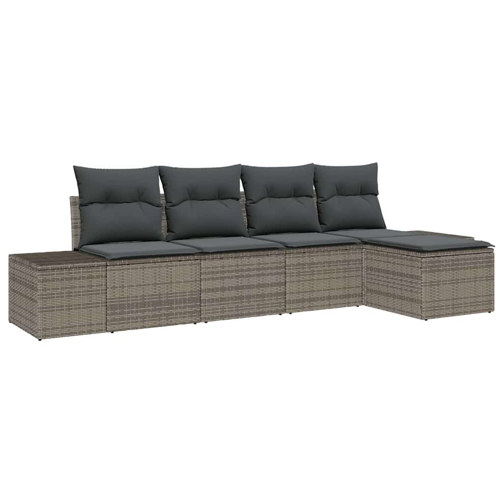 Set Divano da Giardino con cuscino 5 pcs Grigio polyrattan | homemem39
