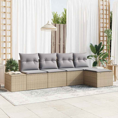 Set Divano da Giardino con cuscino 5 pcs Beige polyrattan | homemem39