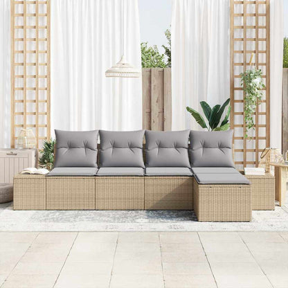Set Divano da Giardino con cuscino 5 pcs Beige polyrattan | homemem39