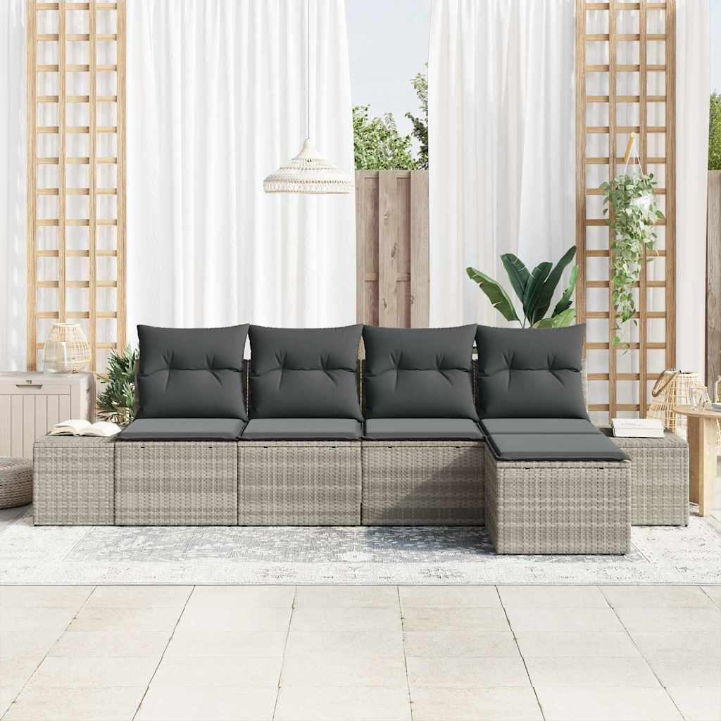 Set Divano da Giardino 5 pcs Grigio chiaro polyrattan | homemem39
