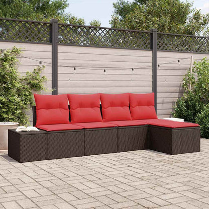 Set Divano da Giardino con cuscino 5 pcs Marrone polyrattan | homemem39