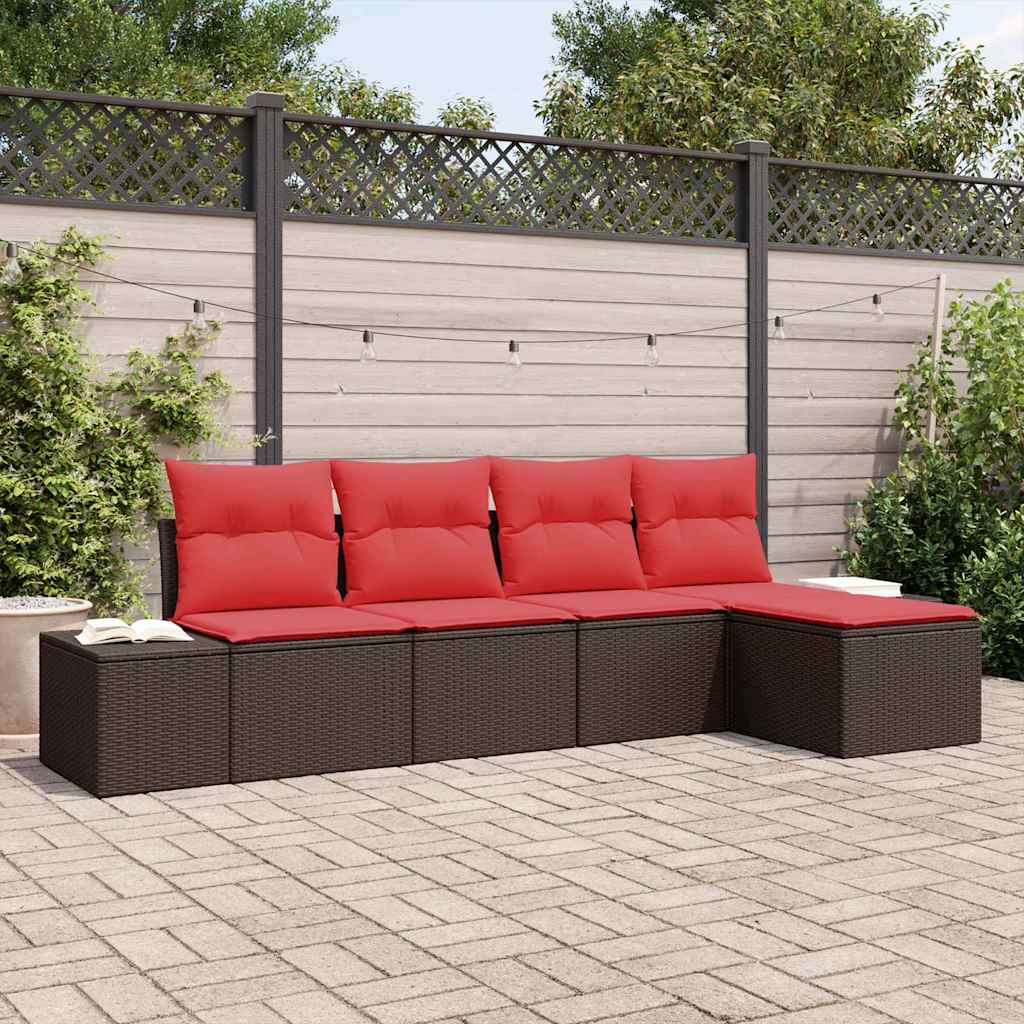 Set Divano da Giardino con cuscino 5 pcs Marrone polyrattan