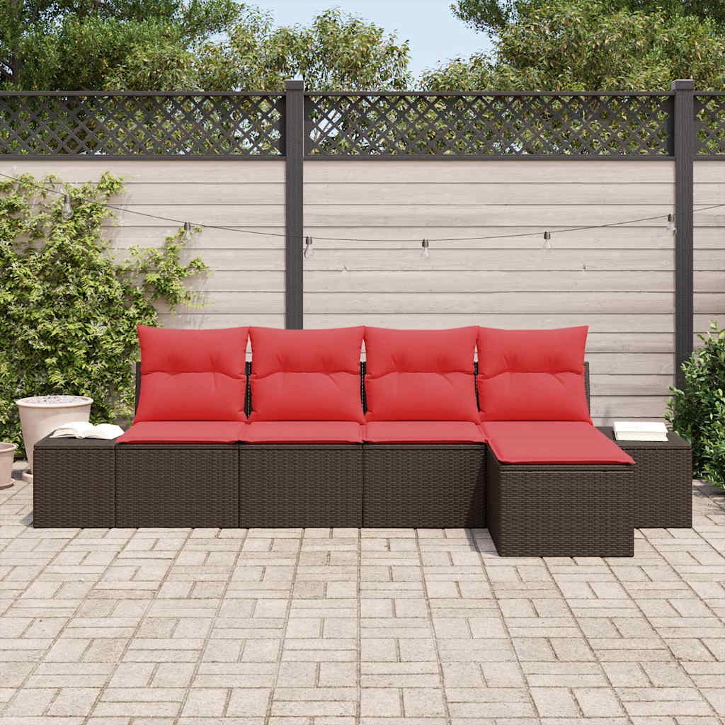 Set Divano da Giardino con cuscino 5 pcs Marrone polyrattan