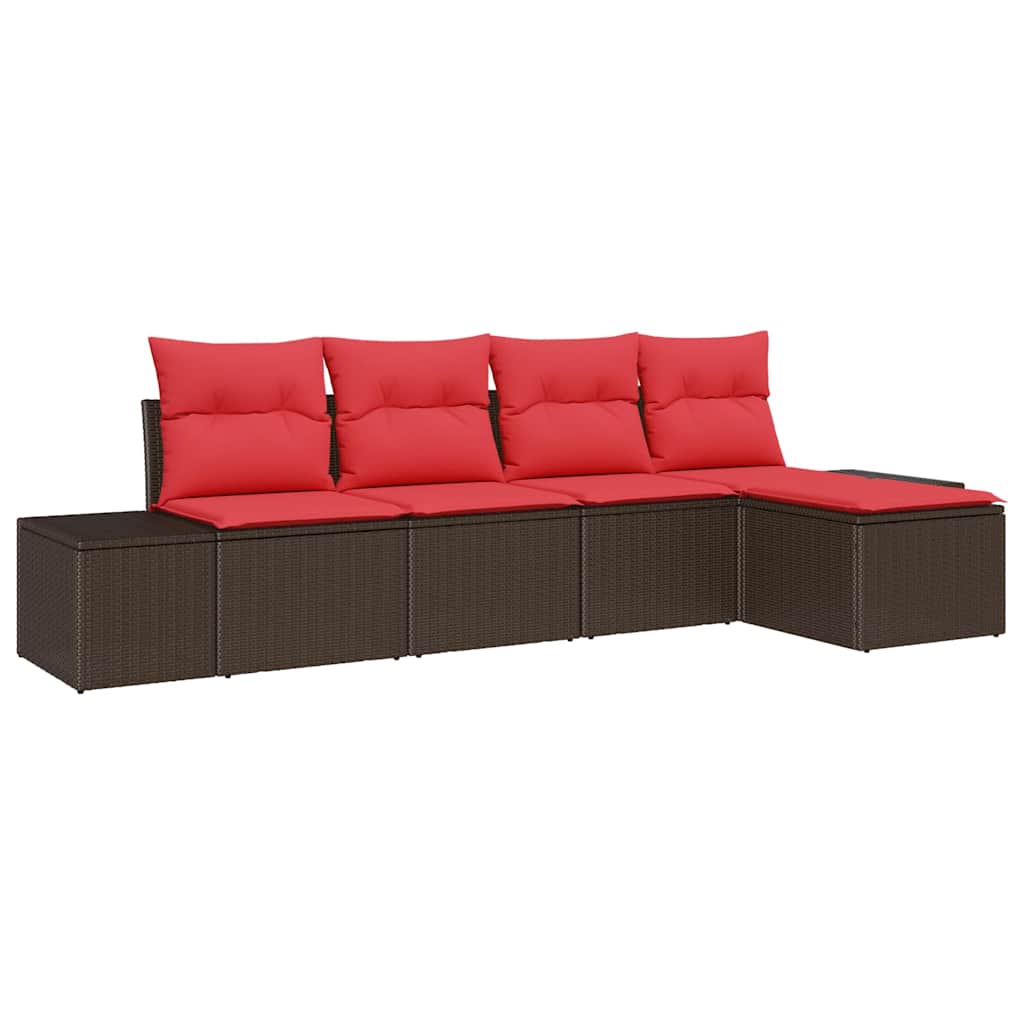 Set Divano da Giardino con cuscino 5 pcs Marrone polyrattan | homemem39