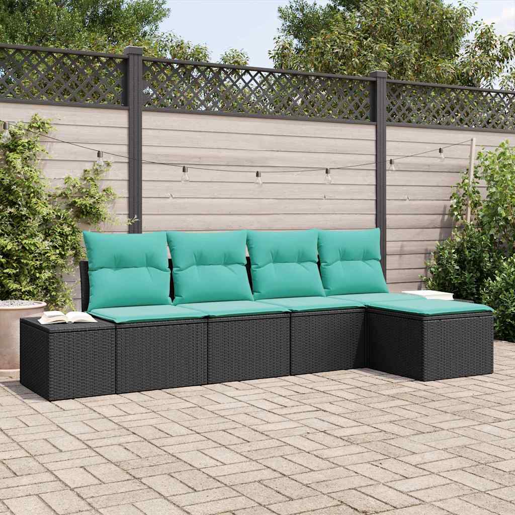 Set Divano da Giardino 5 pz Nero polyrattan