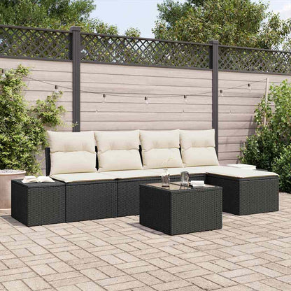 Set Divano da Giardino con cuscino 6 pcs Nero polyrattan | homemem39
