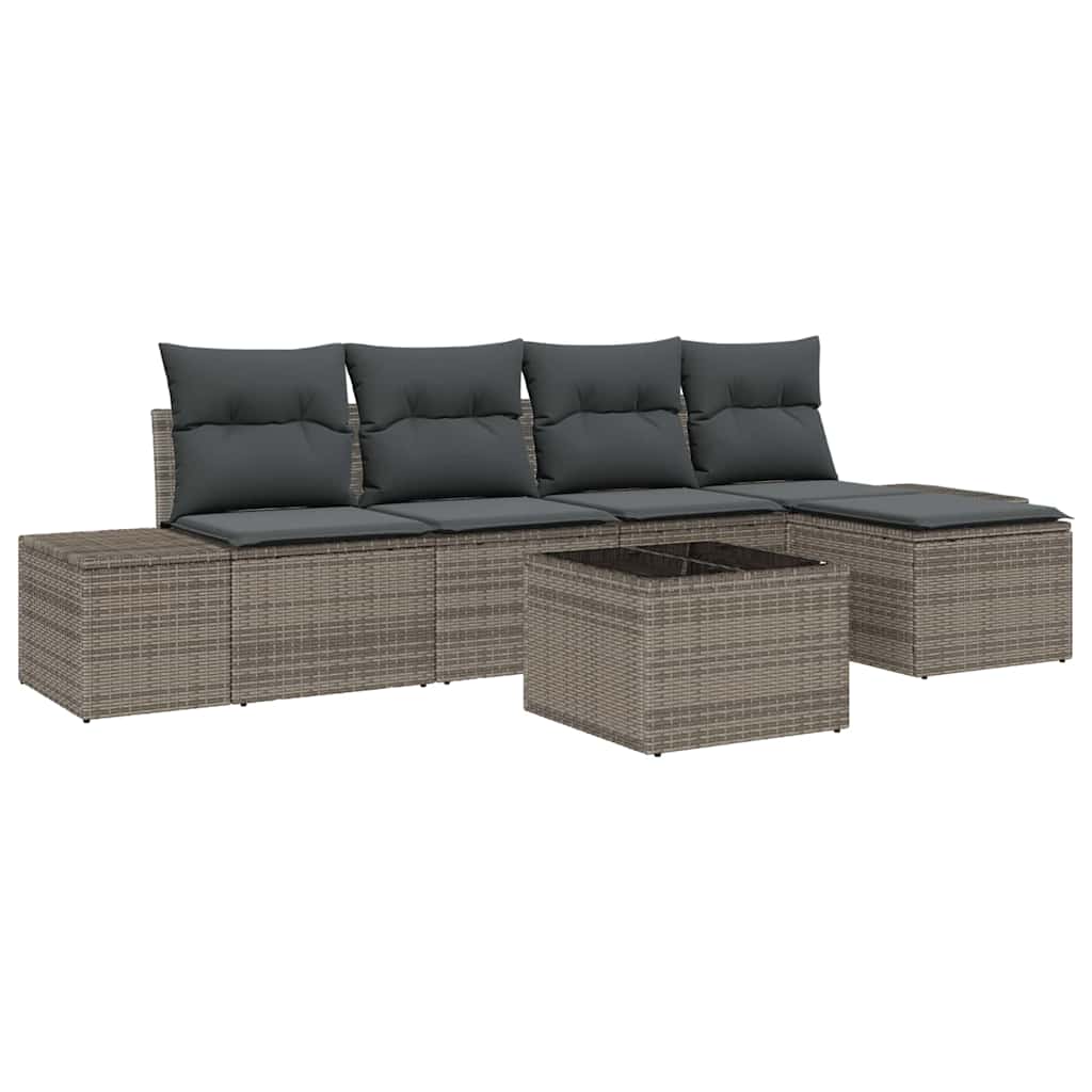 Set Divano da Giardino con cuscino 6 pcs Grigio polyrattan | homemem39
