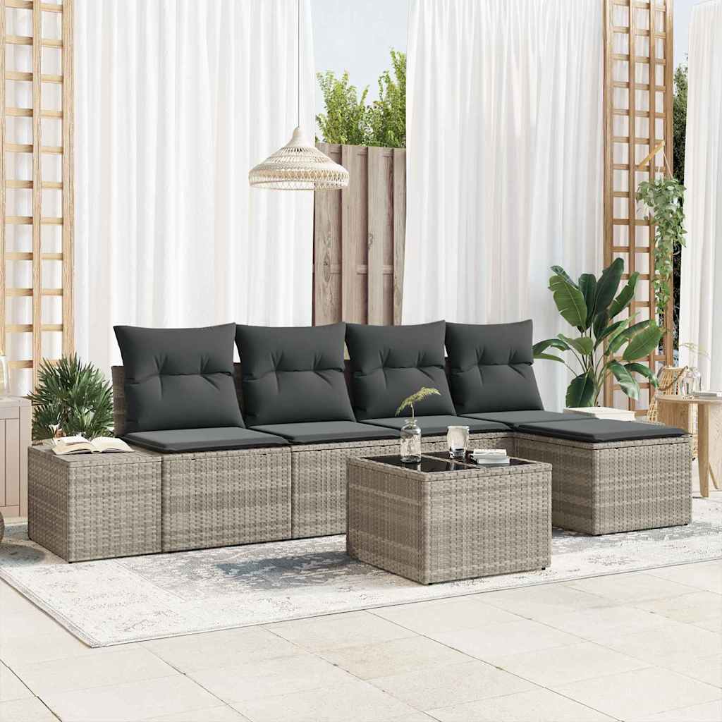 Set Divano da Giardino 6 pcs Grigio chiaro polyrattan | homemem39