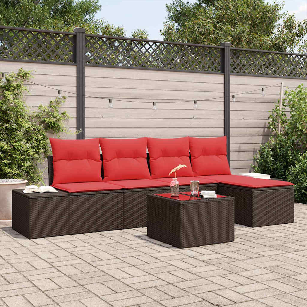 Set Divano da Giardino con cuscino 6 pcs Marrone polyrattan | homemem39