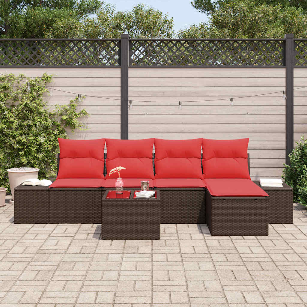 Set Divano da Giardino con cuscino 6 pcs Marrone polyrattan | homemem39