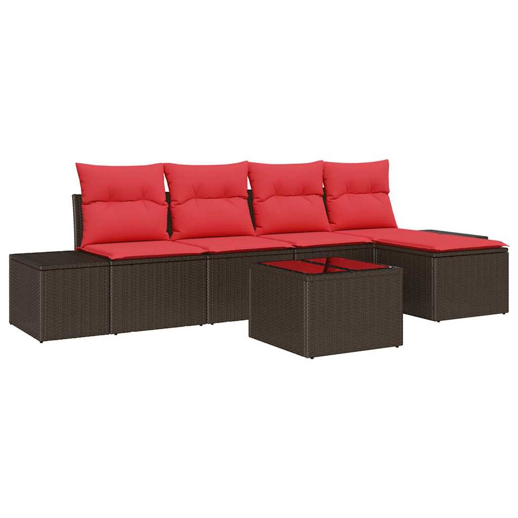 Set Divano da Giardino con cuscino 6 pcs Marrone polyrattan | homemem39