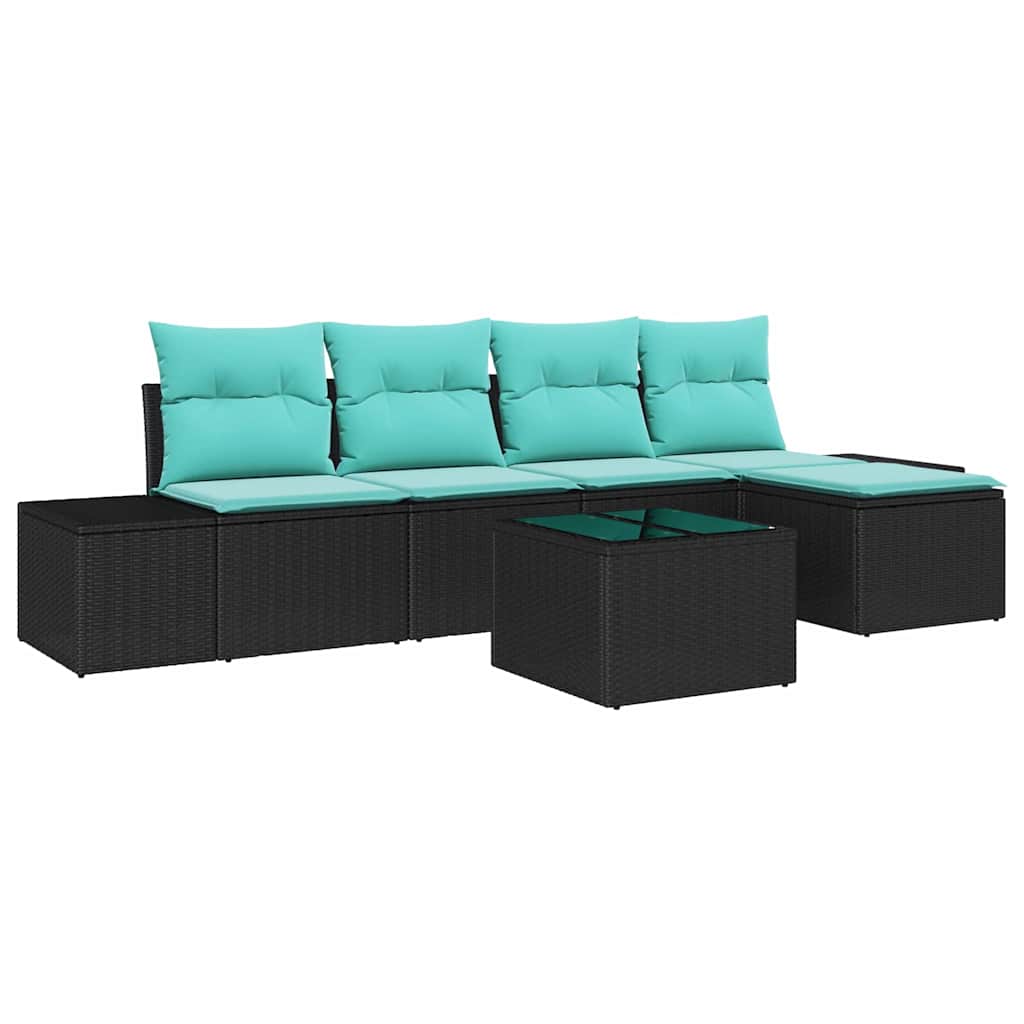 Set Divano da Giardino 6 pz Nero polyrattan