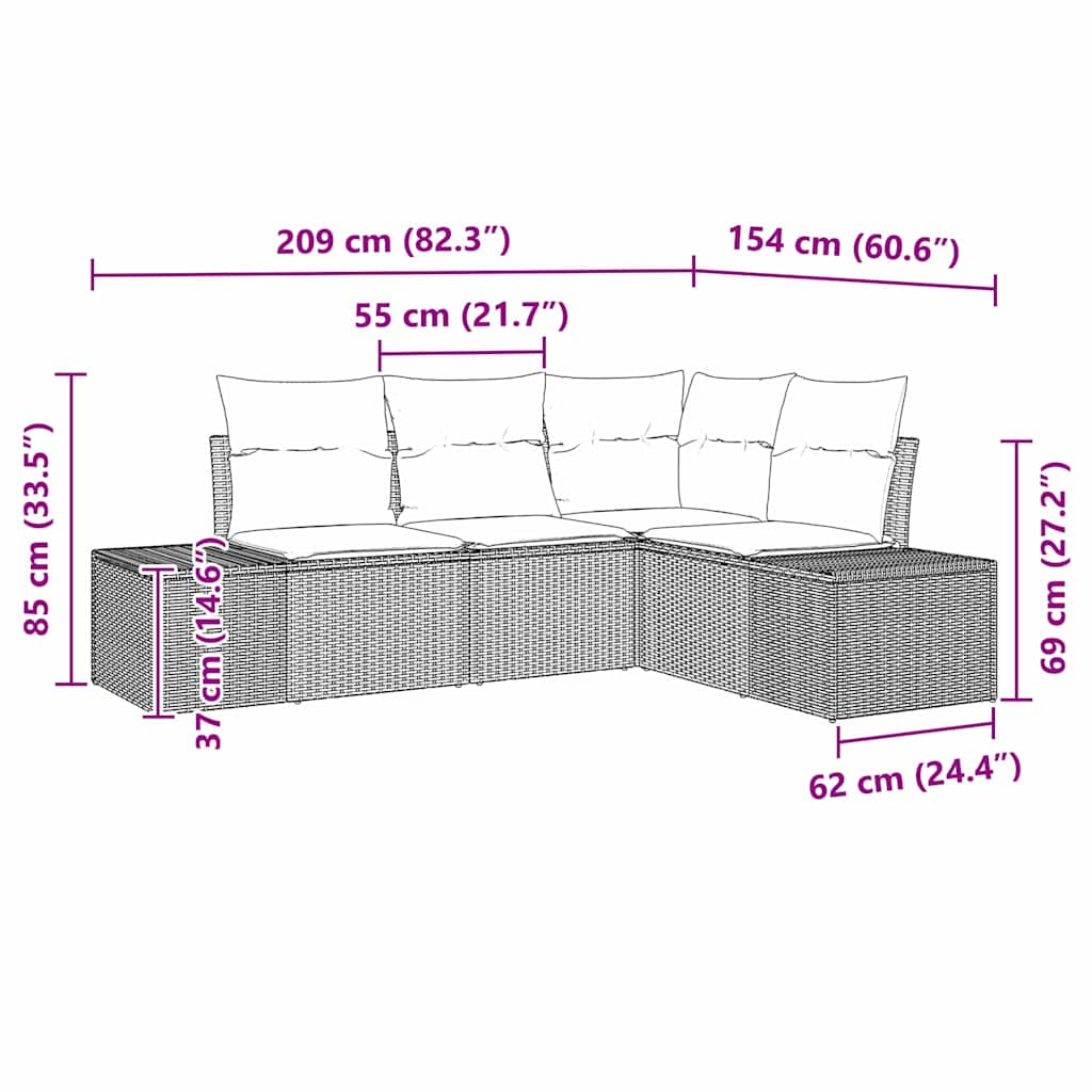 Set Divano da Giardino 4 pcs Grigio chiaro polyrattan | homemem39