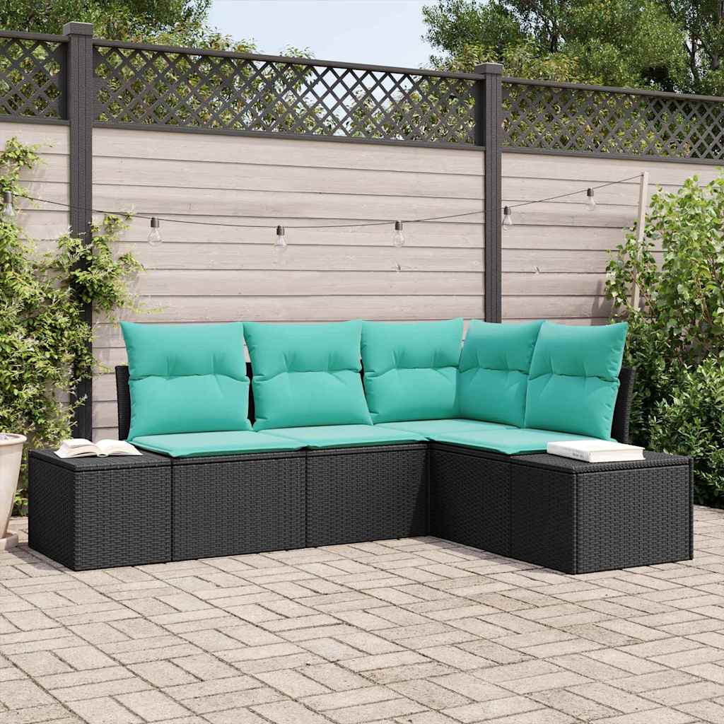 Set Divano da Giardino 4 pz Nero polyrattan