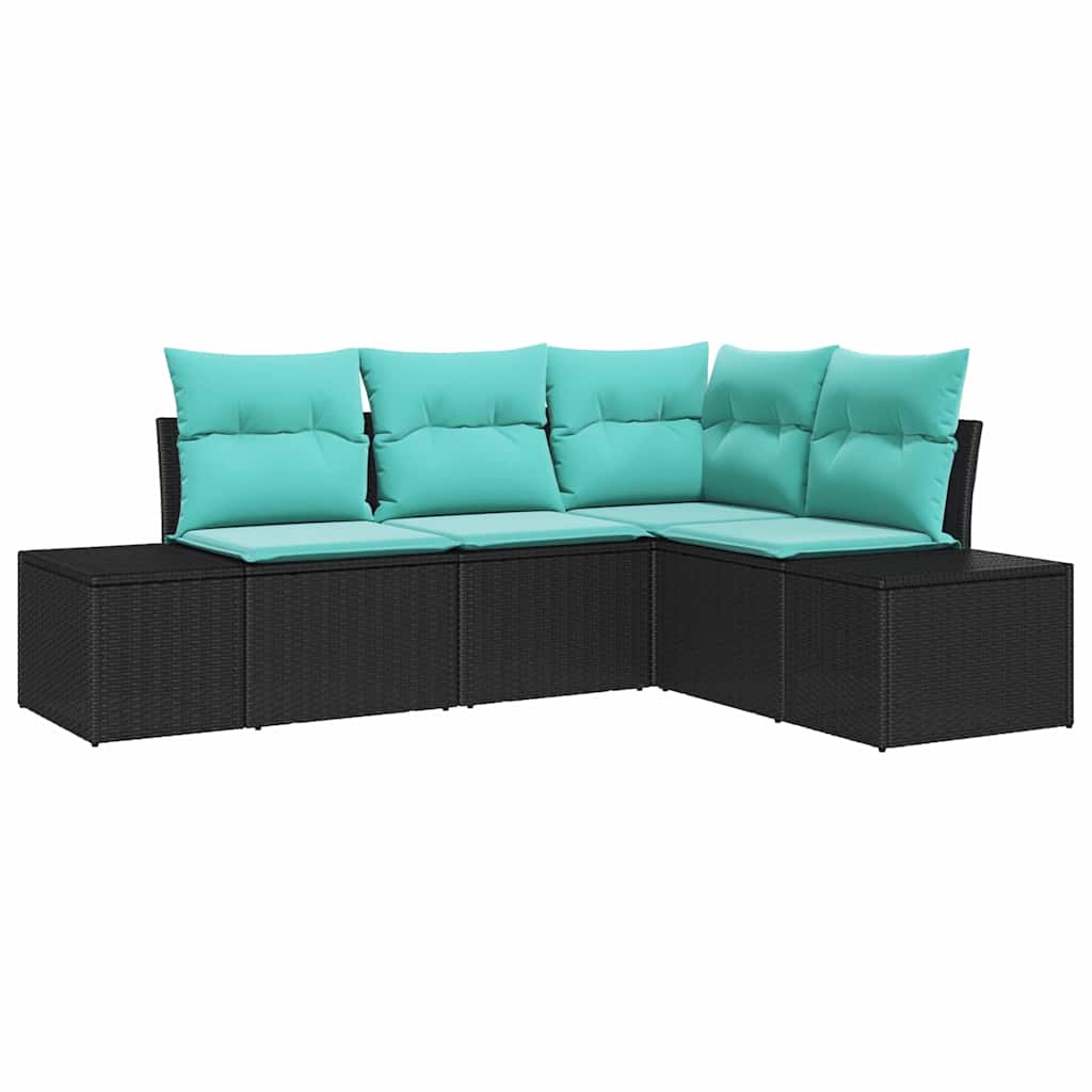 Set Divano da Giardino 4 pz Nero polyrattan