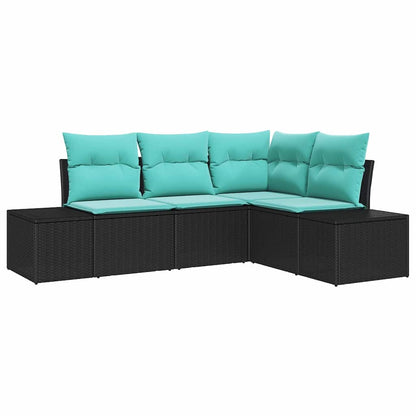Set Divano da Giardino 4 pz Nero polyrattan