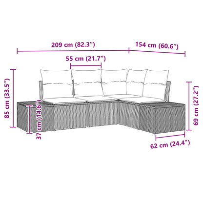 Set Divano da Giardino 4 pz Nero polyrattan | homemem39