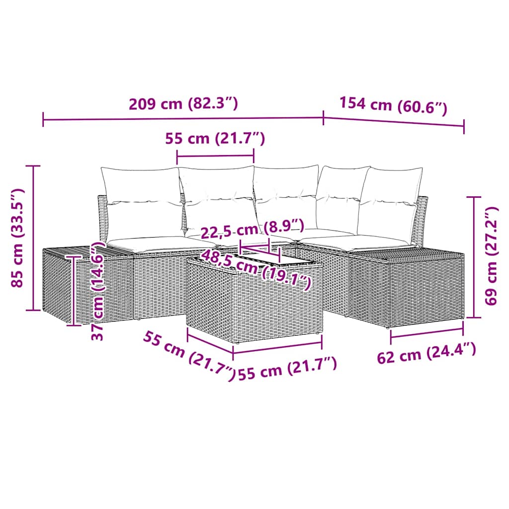 Set Divano da Giardino 5 pz Nero polyrattan | homemem39