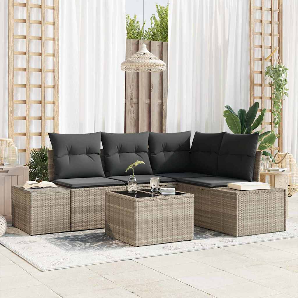 Set Divano da Giardino 5 pcs Grigio chiaro polyrattan | homemem39