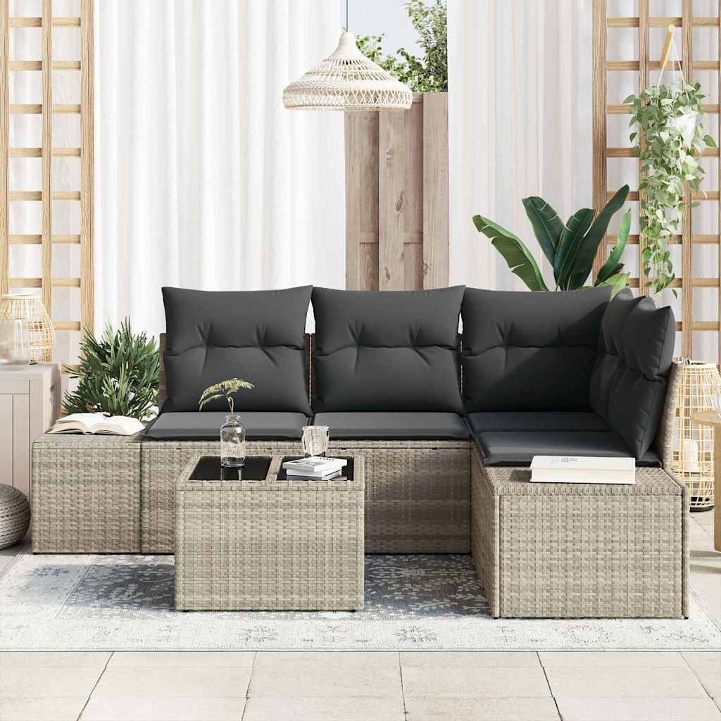 Set Divano da Giardino 5 pcs Grigio chiaro polyrattan | homemem39