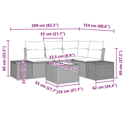 Set Divano da Giardino con cuscino 5 pcs Marrone polyrattan | homemem39