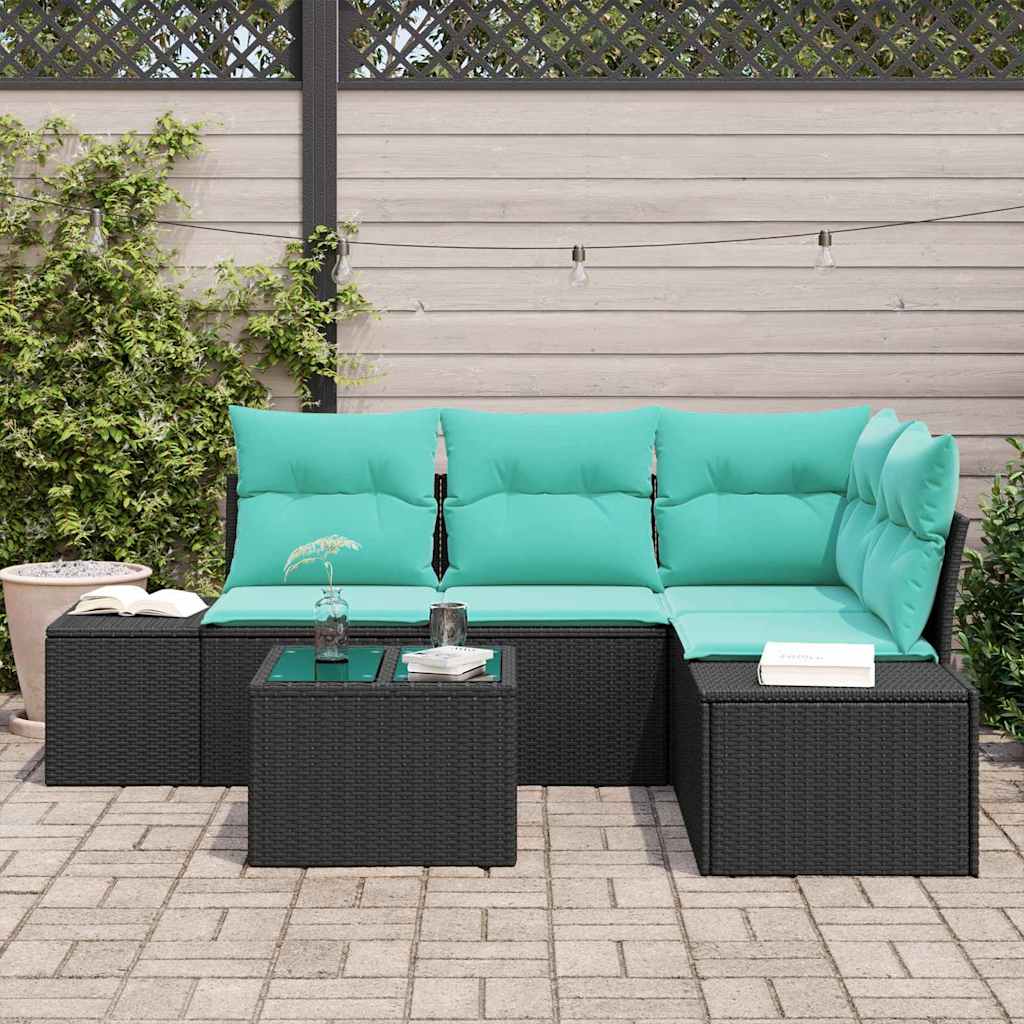 Set Divano da Giardino 5 pz Nero polyrattan