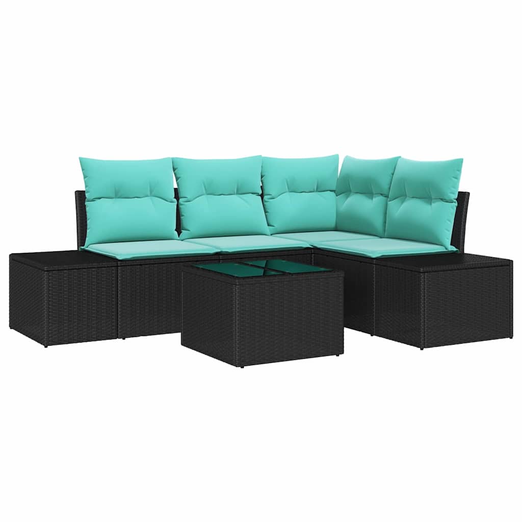 Set Divano da Giardino 5 pz Nero polyrattan | homemem39
