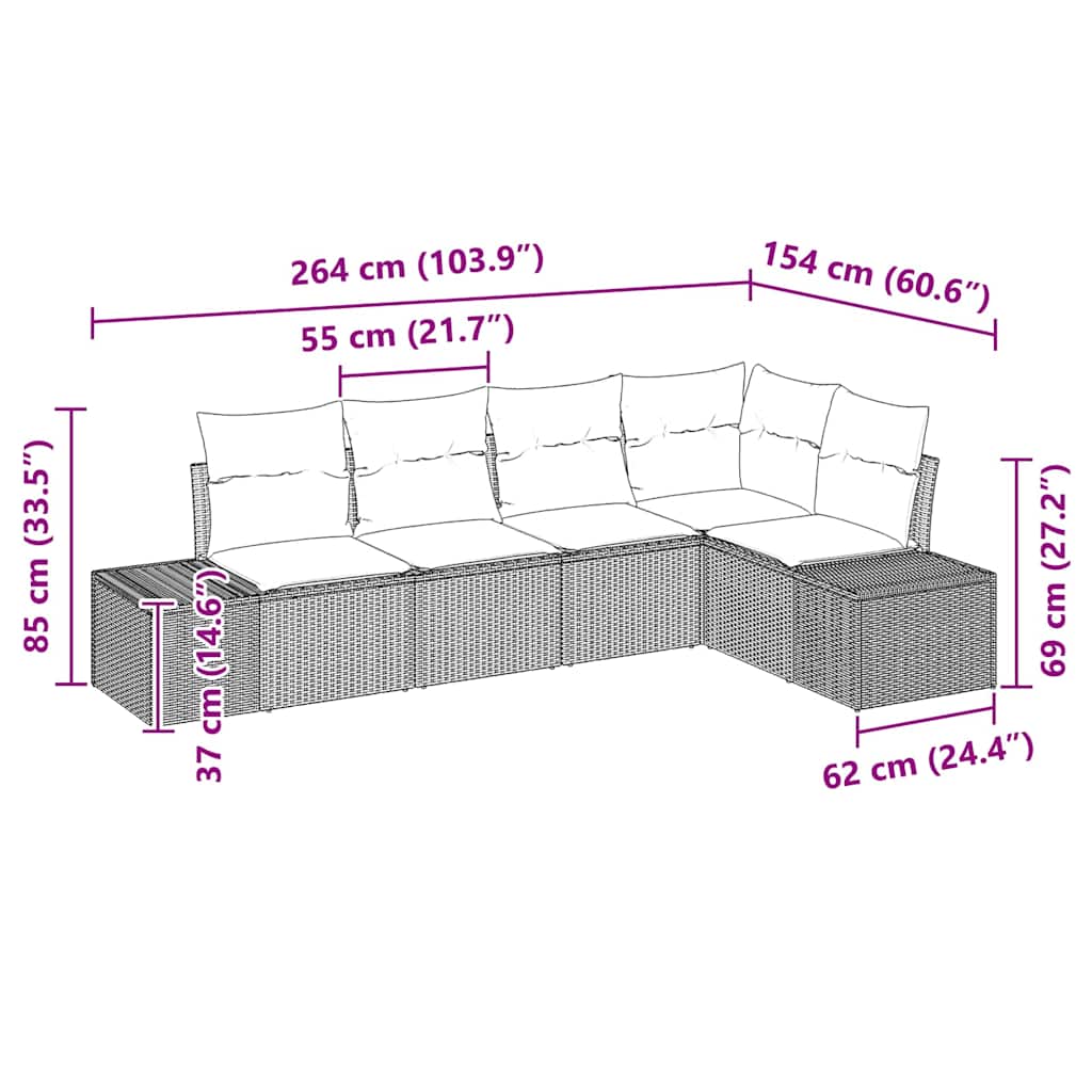 Set Divano da Giardino 5 pcs Marrone polyrattan | homemem39