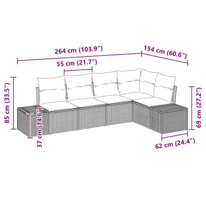 Set Divano da Giardino 5 pcs Marrone polyrattan | homemem39