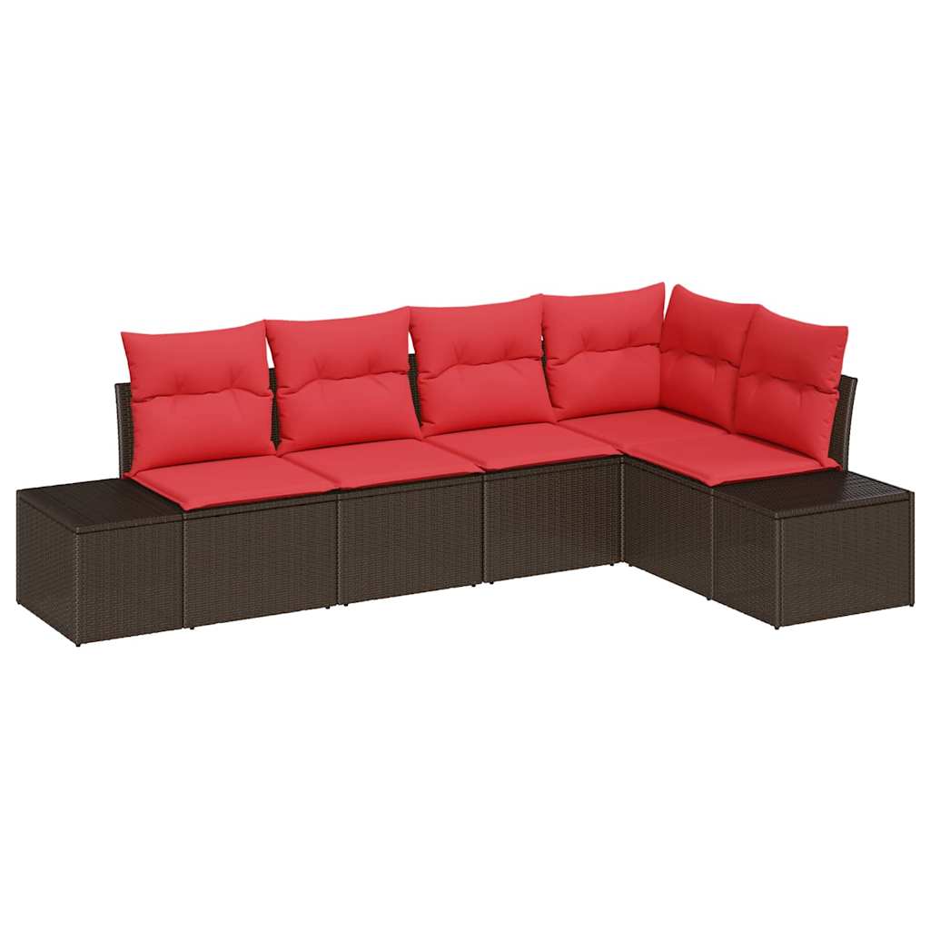 Set Divano da Giardino con cuscino 5 pcs Marrone polyrattan | homemem39