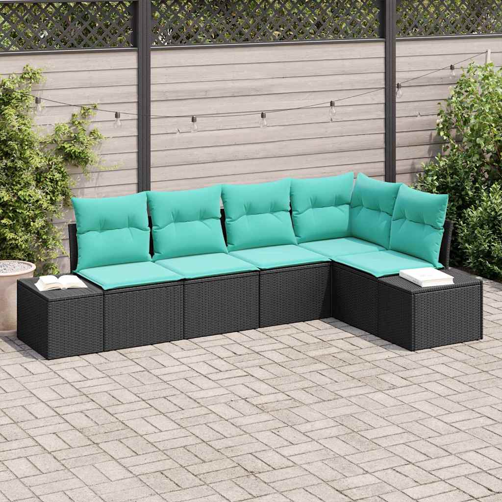 Set Divano da Giardino 5 pz Nero polyrattan