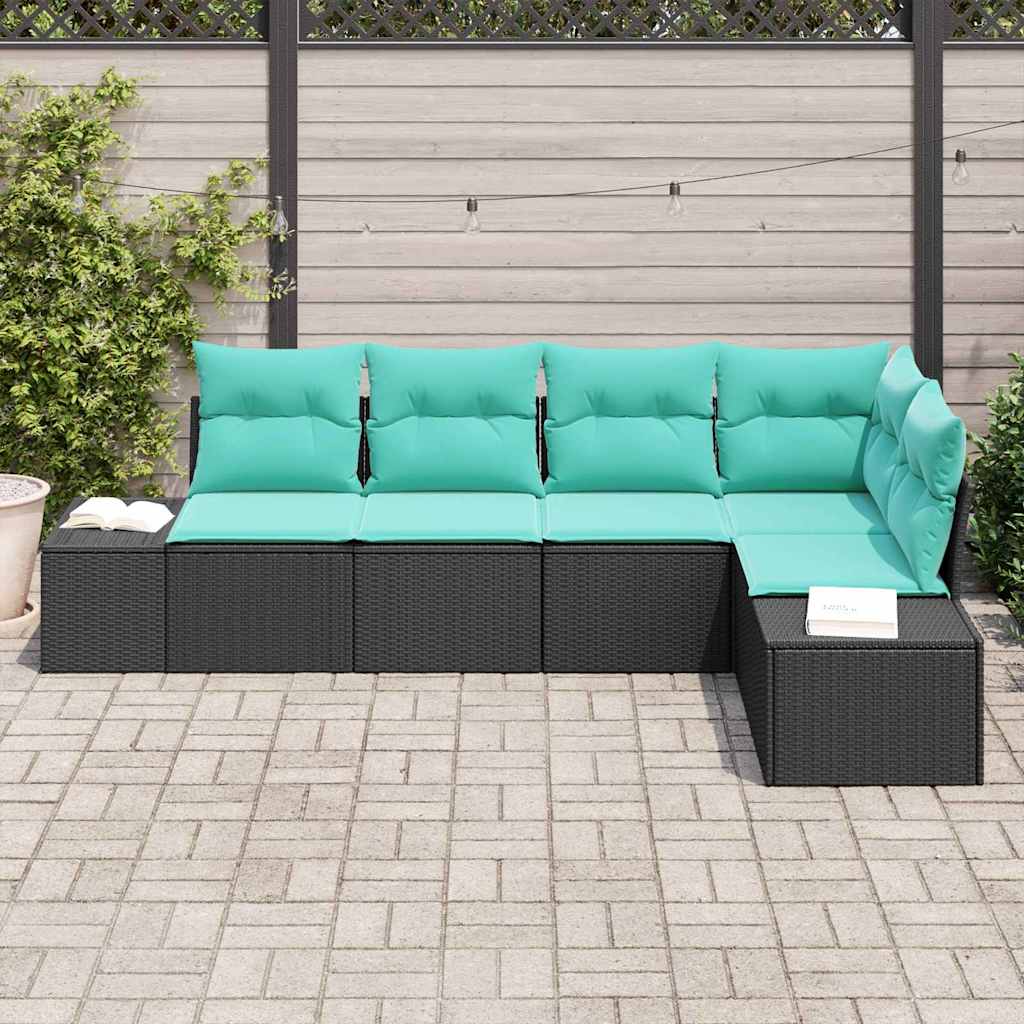 Set Divano da Giardino 5 pz Nero polyrattan | homemem39