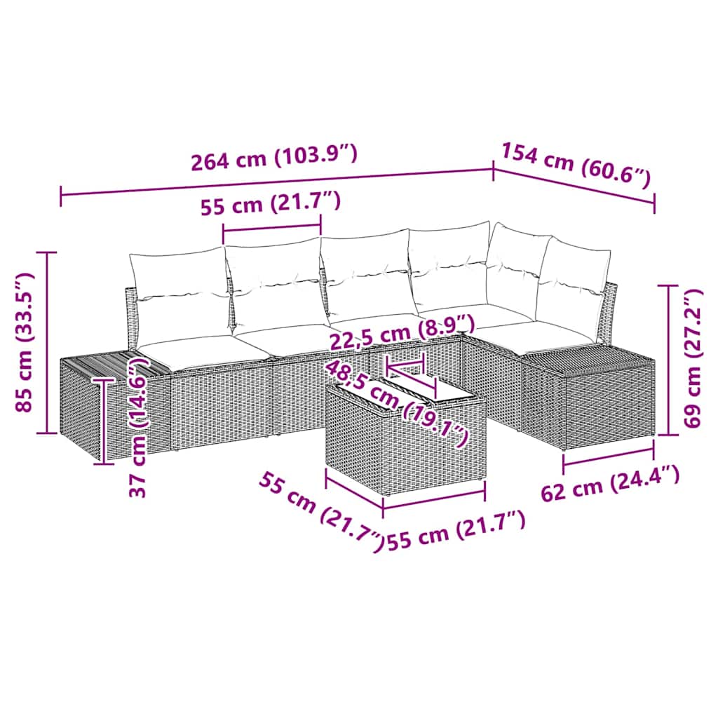 Set Divano da Giardino 6 pcs Grigio chiaro polyrattan | homemem39