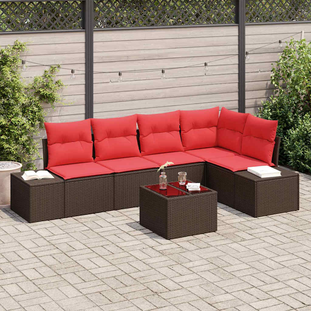 Set Divano da Giardino con cuscino 6 pcs Marrone polyrattan
