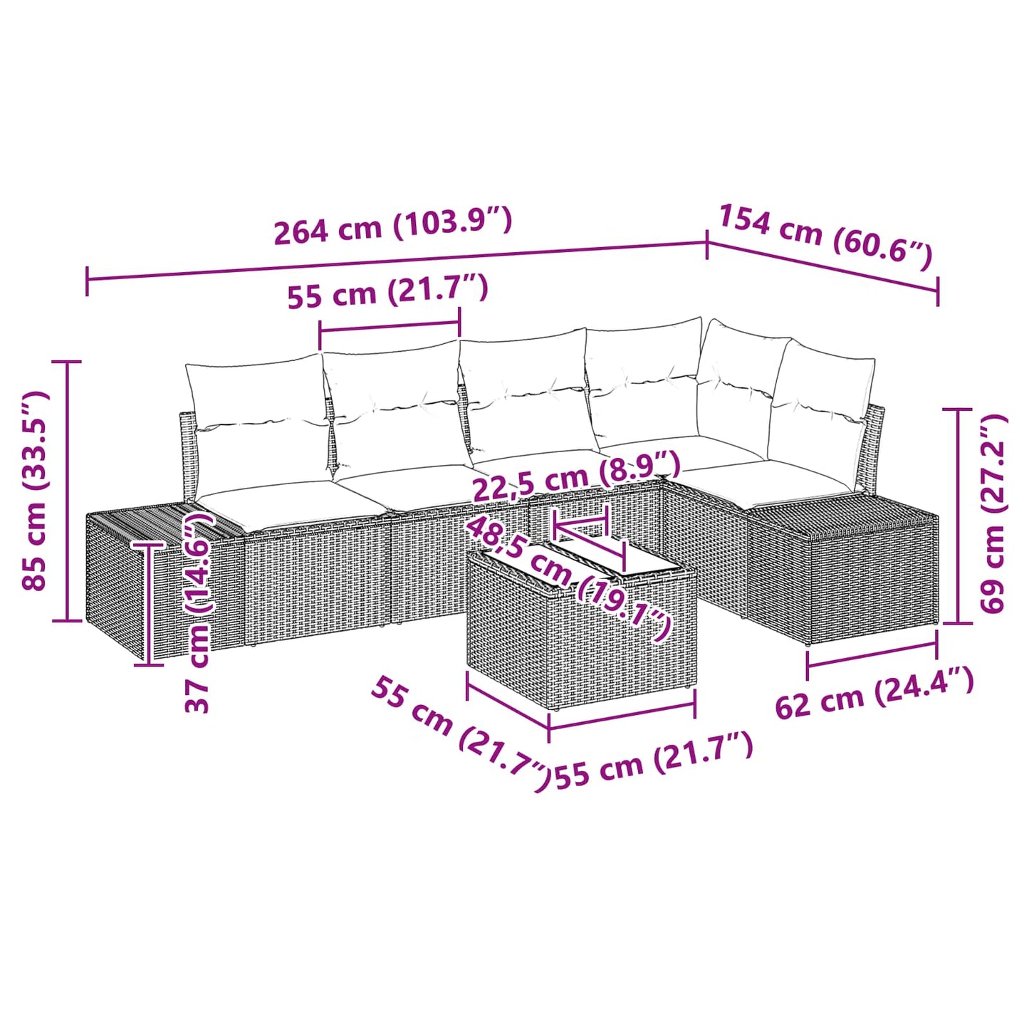 Set Divano da Giardino 6 pz Nero polyrattan | homemem39
