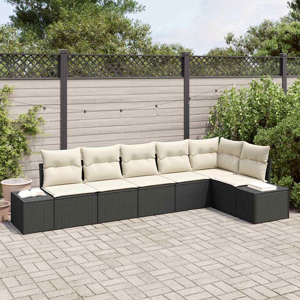 Set Divano da Giardino 6 pcs Nero e Crema polyrattan | homemem39