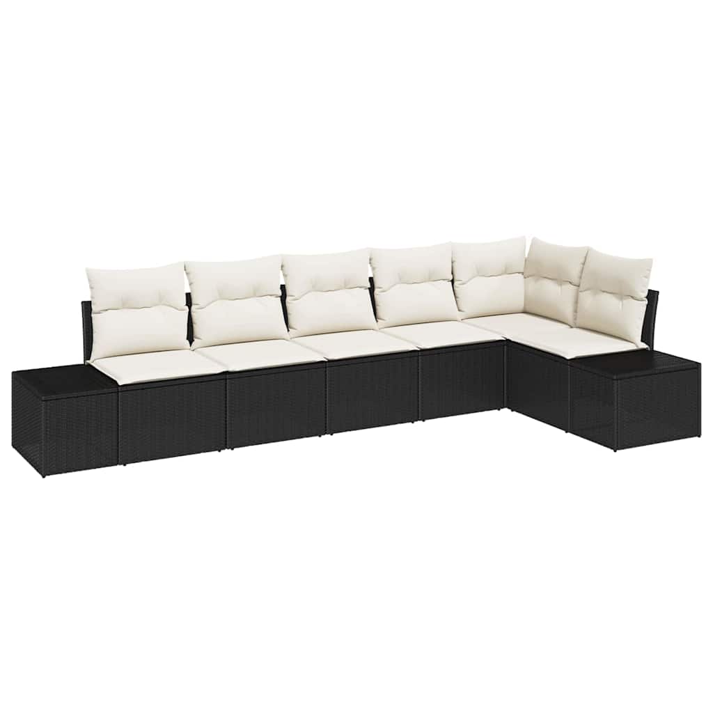 Set Divano da Giardino 6 pcs Nero e Crema polyrattan | homemem39