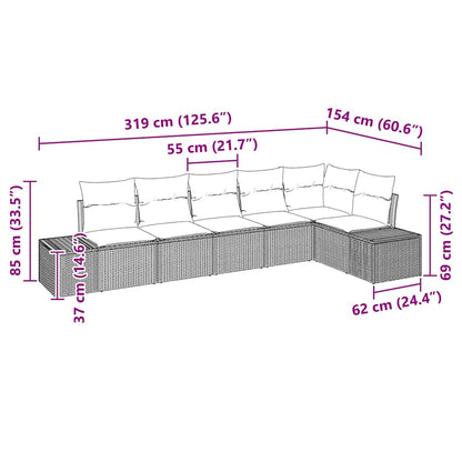 Set Divano da Giardino 6 pcs Nero e Crema polyrattan | homemem39