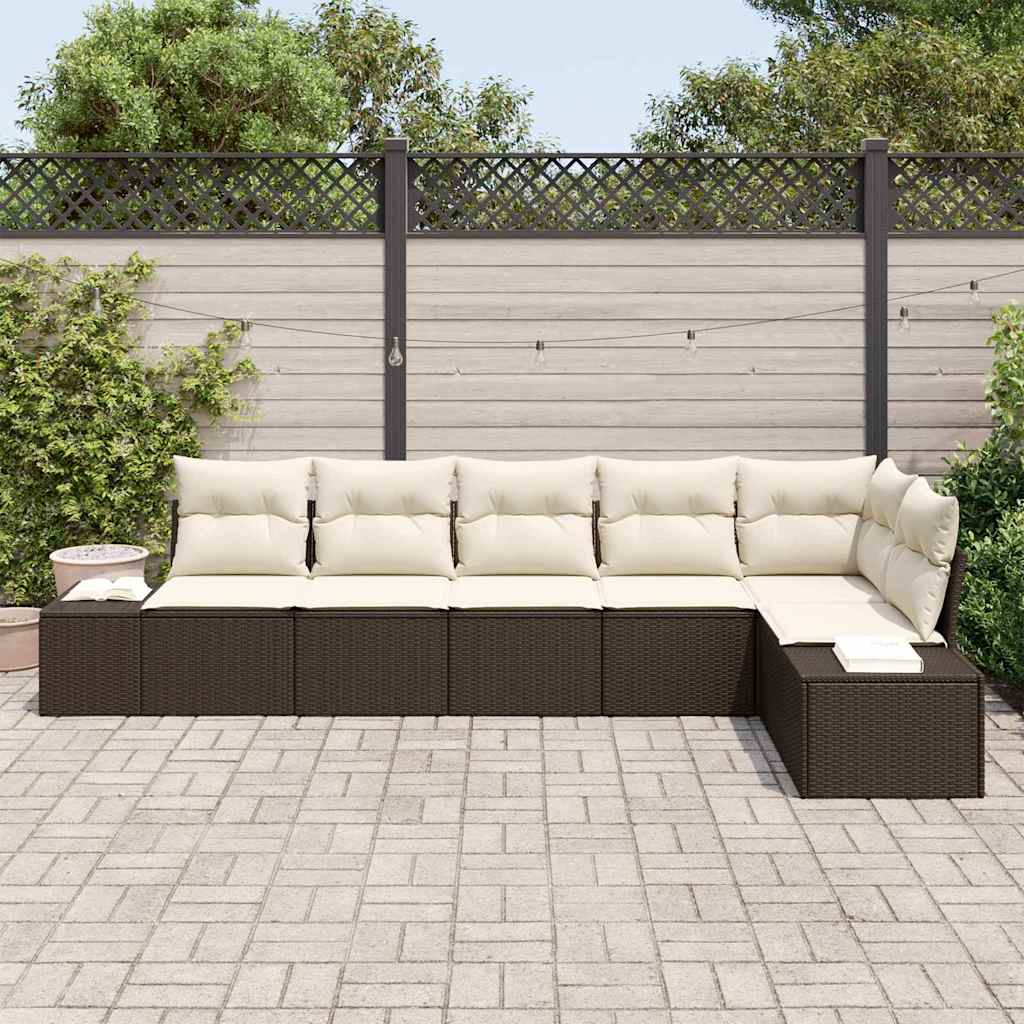 Set Divano da Giardino 6 pcs Marrone e Crema polyrattan | homemem39