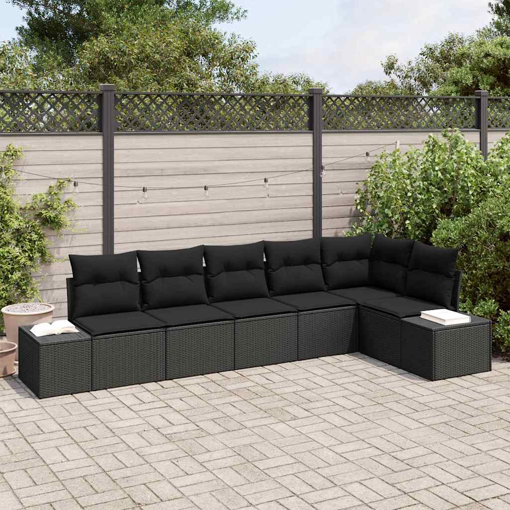 Set Divano da Giardino con cuscino 6 pcs Nero polyrattan | homemem39