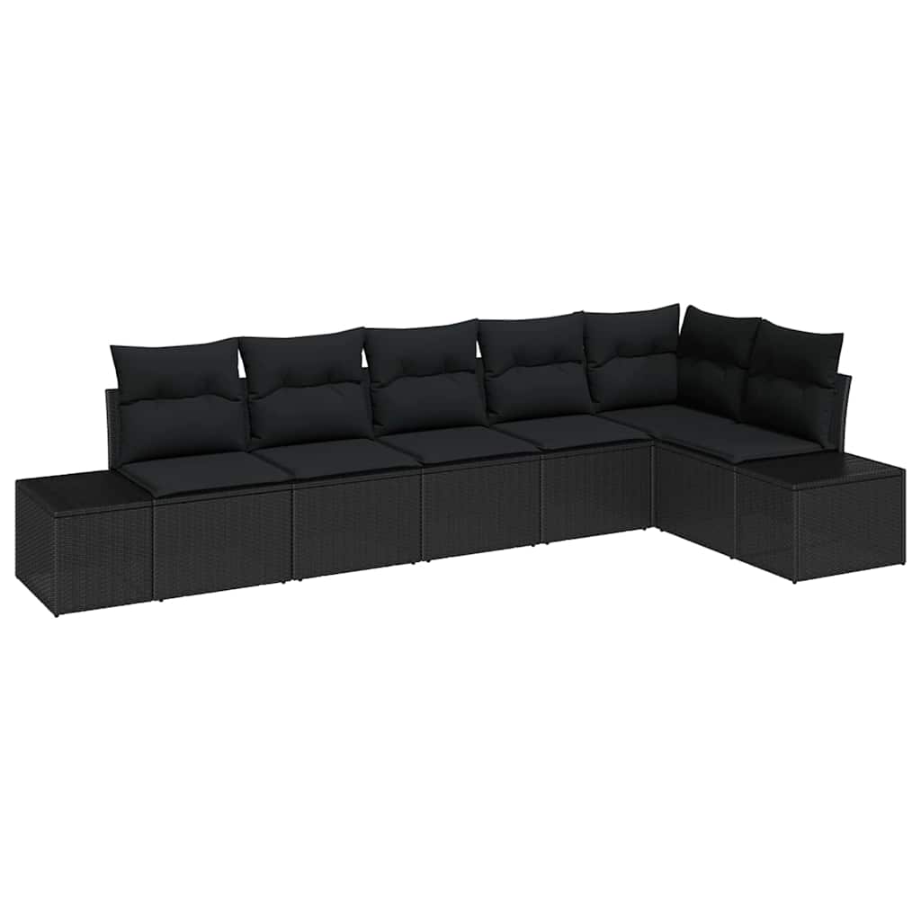 Set Divano da Giardino con cuscino 6 pcs Nero polyrattan | homemem39