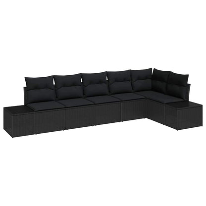 Set Divano da Giardino con cuscino 6 pcs Nero polyrattan | homemem39