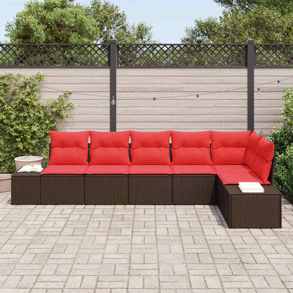 Set Divano da Giardino con cuscino 6 pcs Marrone polyrattan